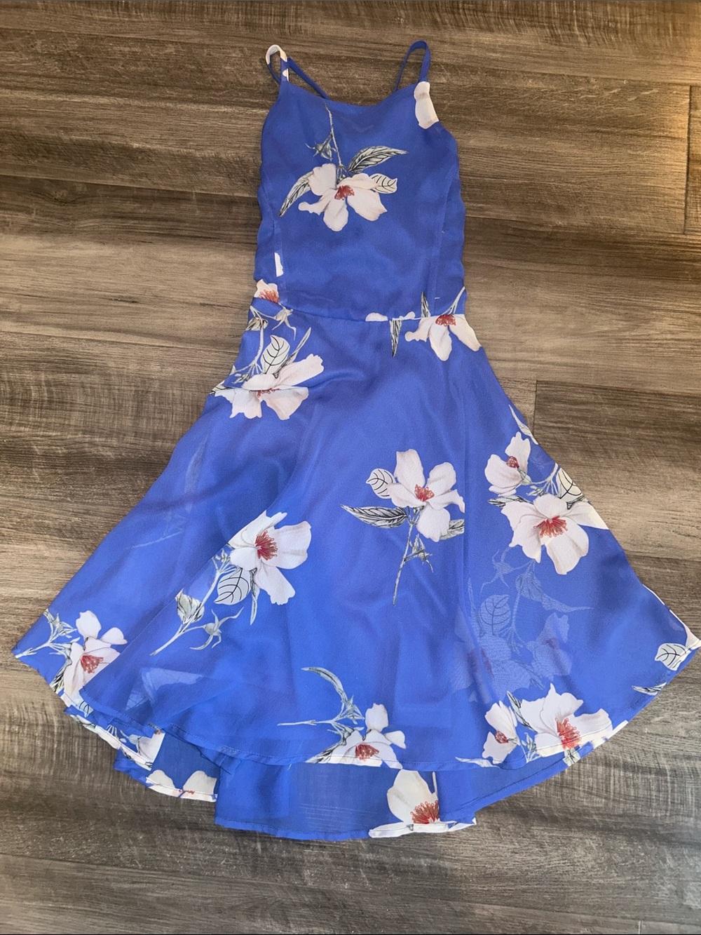 Lulu's Cobalt Blue Floral Tie-Back Dress